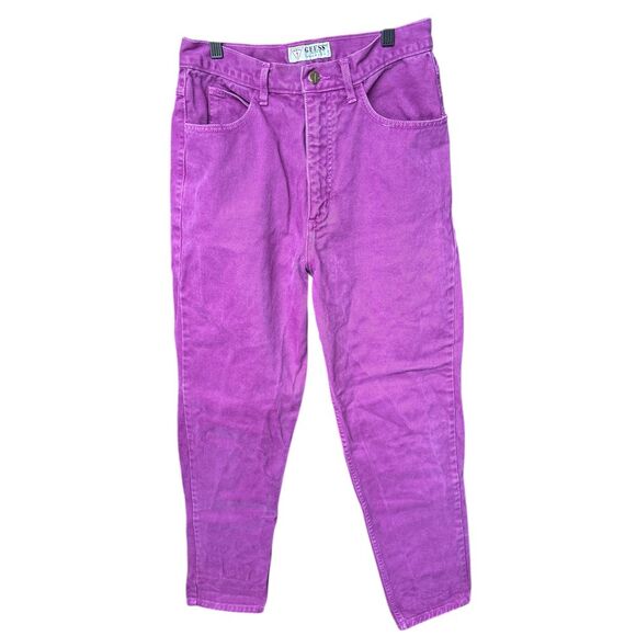 Vintage‎ GUESS Denim Mom Jeans Super High Waisted 80's 90's Purple Size 32 - Picture 1 of 8